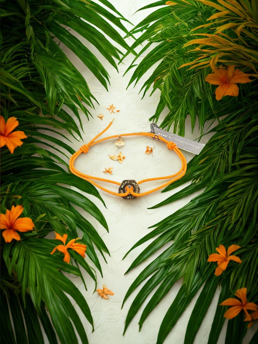 🧡MARC BY MARC JACOBS🧡Fluoro Orange Cord Bracelet with Round Logo Charm/NWT